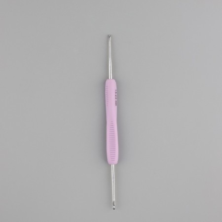 Knitting hook, bilateral, with silicone handle, d = 1.5/2 mm, 13.5 cm, lilac color-1