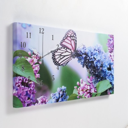 Carty watch is wall-mounted, on canvas, interior "lilac and butterfly", silent, 40 x 76 cm-1