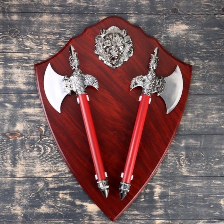 Souvenir weapon "High axes with a claw" on a tablet with a lion, 46x60 cm-2