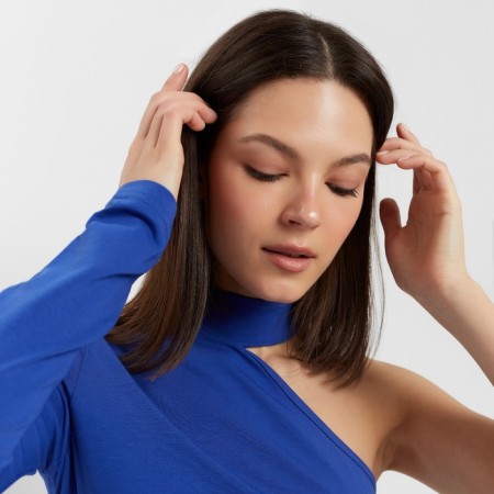 Women's longing on one shoulder Minaku: Basic Line Blue Blue, size 40-6