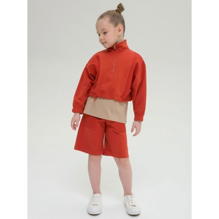Sweatplane shortened for Pelican girl, height 98 cm, terracotta color-4