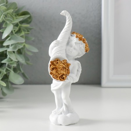 Polystone souvenir "Snowty angel with a horn with roses" 5.5x4x13.5 cm