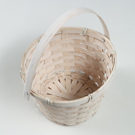 Wicker basket, d17 x 12 x 22 cm, white, bamboo-3