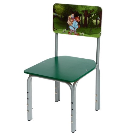 Children's adjustable stool "Kuzya fairy tale Masha with a bear", straight back