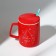 Ceramic mug with a spoon and a “Happy New Year” lid, 400 ml, red color