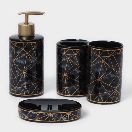 A set of accessories for the bathroom "Loft", 4 items (dispenser 250 ml, soap dish, 2 glasses), black color-4