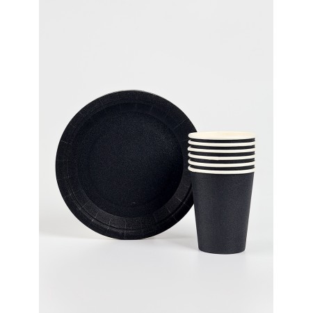 A set of paper dishes, black color, set 12 pcs.