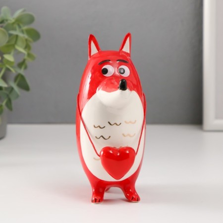 Souvenir ceramics "fox with heart" red with gold 14x5.8x11 cm-1