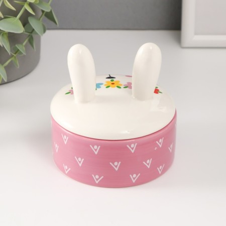 Coramics box "Bunny with a wreath" 10x10x10.3 cm-2