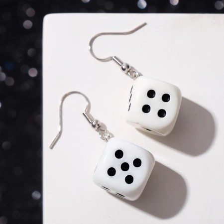 Earrings "Bones" Playing cubes, black and white color-2