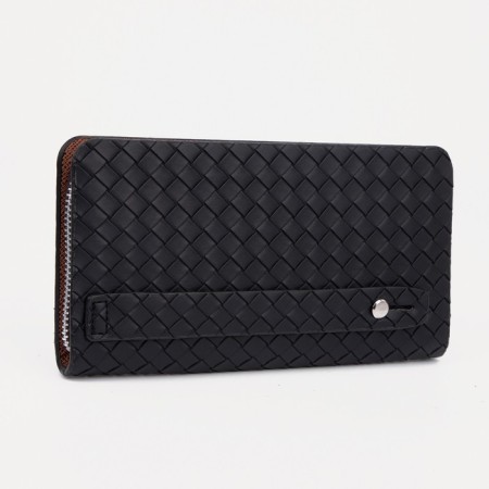 Male purse with zipper, department for bills, for maps, for coins, black color-1