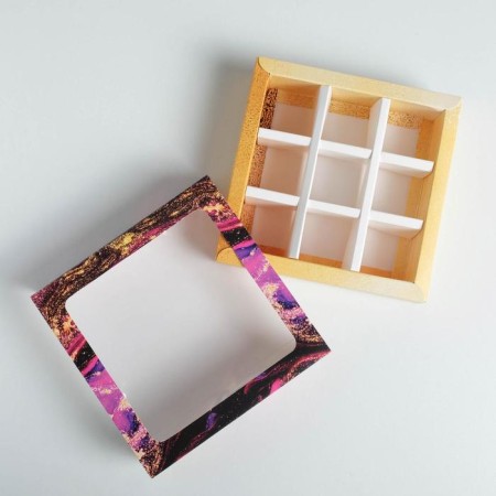 Box for sweets, confectionery packaging, 9 cells, “fluid” 14.5 x 14.5 x 3.5 cm-5