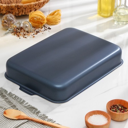 The baking sheet is rectangular, h = 6.3 cm, l = 35 cm d = 27 cm, with a lid, anti -stick coating, blue color-5