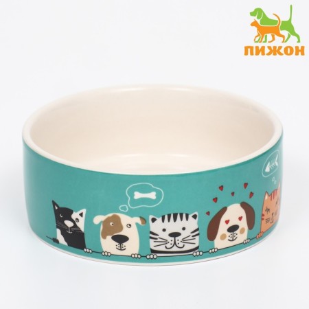 Ceramic bowl "cats-dogs" on a blue background 250ml, 11.5 x 5 cm