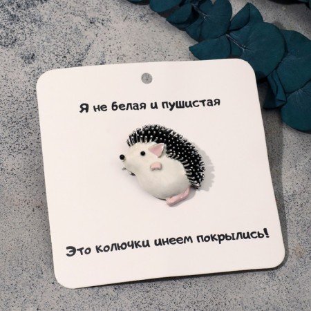 Brooch-Couple "Hedgehog" Dreamer, white-pink color in black in silver-1