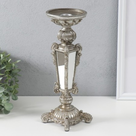 Polystone candlestick for 1 Empire candle silver with a mirror 9.3x9.3x27.3 cm