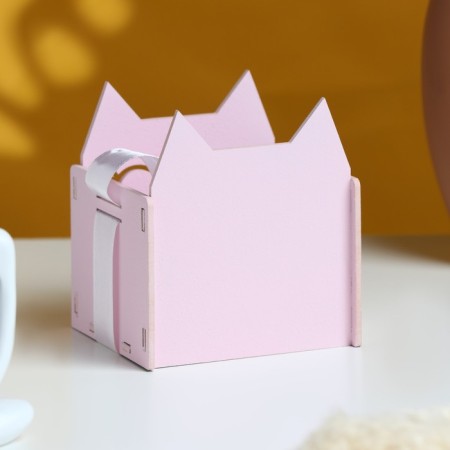 Kashpo wooden 10 × 9.5 × 11 cm unique "pussy", handle tape, pink-2
