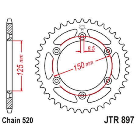 Vedica star JT SPROCKETS 897.48SC, chain 520, 48 teeth-1