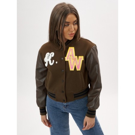 Leather bomber female color khaki, size 48-8