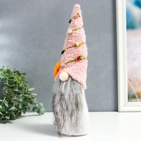 Interior doll "Gnome in a cap with chamomile and roses" 36x7x6 cm cm cm-2