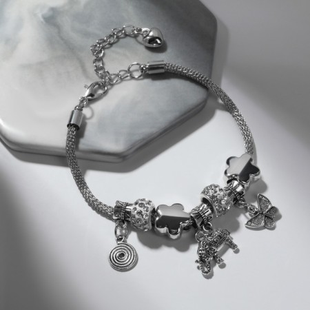 Bracelet Assorted Mardgeri Symbols of Good luck, white color in silver, l = 18 cm-1