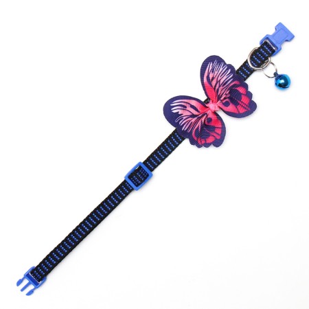 Textile collar with a butterfly and a bell, 30 x 1 cm, blue-2