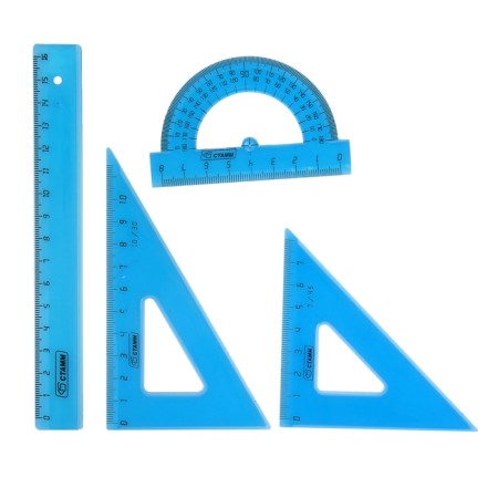 Geometric set "Istanm", small (ruler 16 cm, triangle 7 cm 45*, triangle 10 cm 30*, transporter 8 cm 180*), tinted