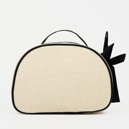 Cosmetic bag with a zipper, with a lining, beige color-1