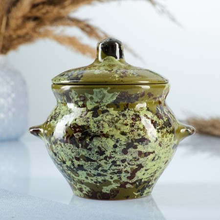 Ceramic pot for baking No. 5 with handles, 0.5l / 10x10.5cm, malachite
