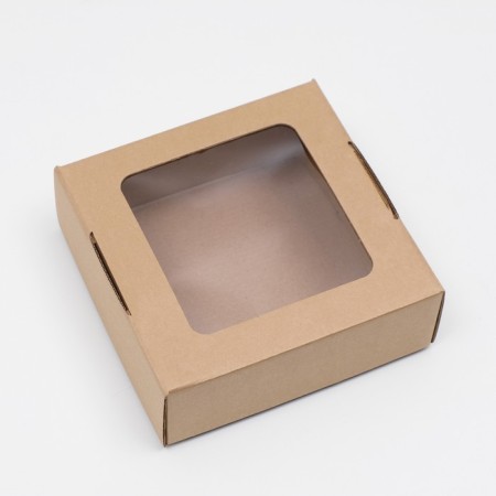 Self -charged box, with a window, craft, brown, 16 x 16 x 6 cm-1