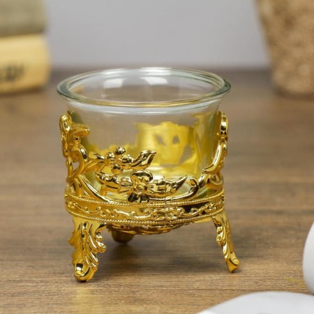 Glass candlestick, 1 candle "Flower" Gold 6.5x6x6 cm-2