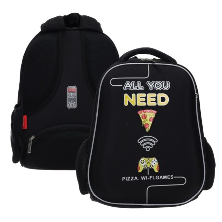 Frame backpack 38 x 29 x 12.5 cm, Hatber Ergonomic Light "All You Need...", black/yellow nrk_71035