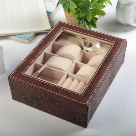 The casket to the leatherette to the clock 6 departments and jewelry "Coffee python" matte 7.7x20x25.5 cm-5