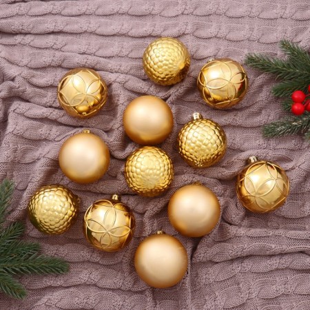 Set of balls plastic D-6 cm, 12 pcs "kiar" gold