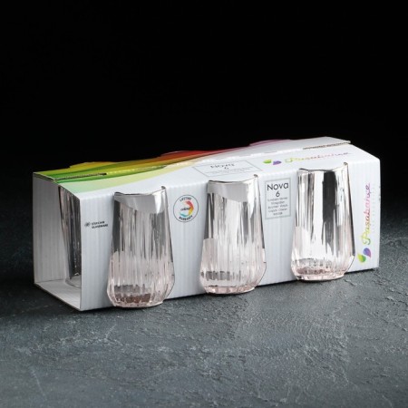 Set of glass glasses Nova, 6 pcs, 135 ml, pink-2