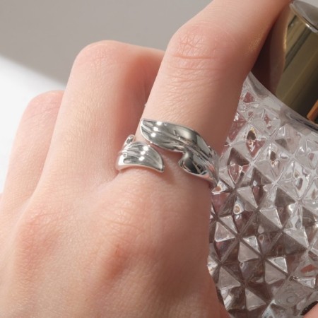Ring "leaves" duet, silver color, dimensionless-1