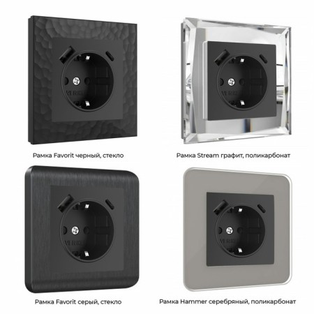 The socket w1171708 with grounding, curtains and USB, type A+C, black-2