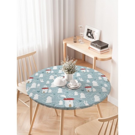 The tablecloth “Snow settlement”, round, oxford, elastic band, size 120x120 cm, diameter 75-100 cm-2