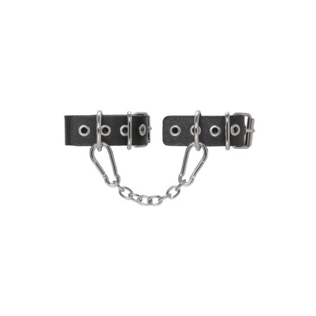 Pecado BDSM bracelets, from one strap with eyelets, genuine leather, black-1