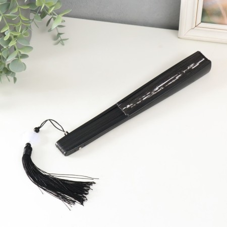Fan plastic, textile h = 27 cm "Chinese dragon" black, with a brush-2