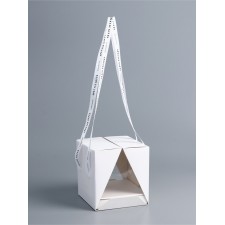 Box under the bento-port with ribbons, white, 15.5 x 15.5 x 16 cm