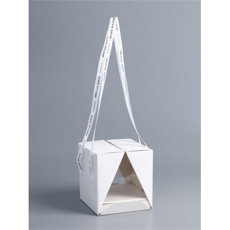 Box under the bento-port with ribbons, white, 15.5 x 15.5 x 16 cm