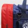 Sports bag with lightning, external pocket, long belt, white/blue/red color