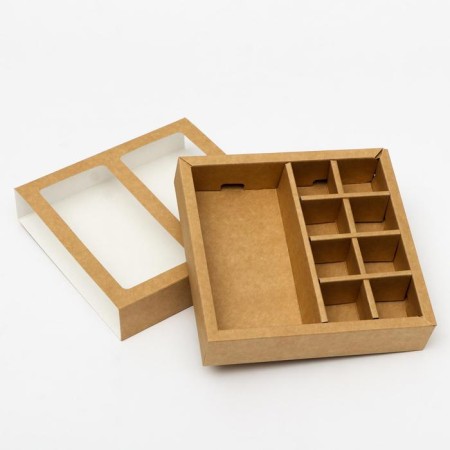 Box for 8 sweets + chocolate, with a window, craft, 17 x 5 x 17.5 x 3.7 cm-2