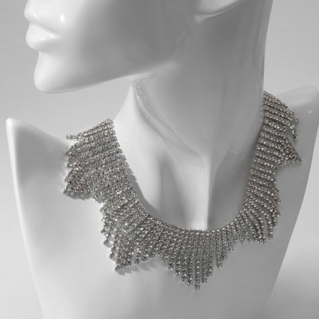 The necklace "Waterfall" stalactites, white color in silver, 30 cm
