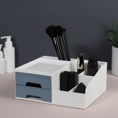 Organizer for storing cosmetics, 7 sections, 22 × 19 × 9 cm, white/blue color