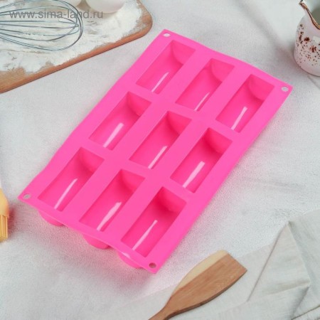 The form for baking the share "Sweets. Bars ”, silicone, 29.3 × 17.5 × 3.5 cm, 9 cells (8.3 × 3.2 × 3.5 cm), Mix color-7