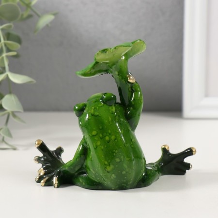 Souvenir Polystone Lak "The Frog is sitting under the leaf" 8.8x5x8.5 cm-2