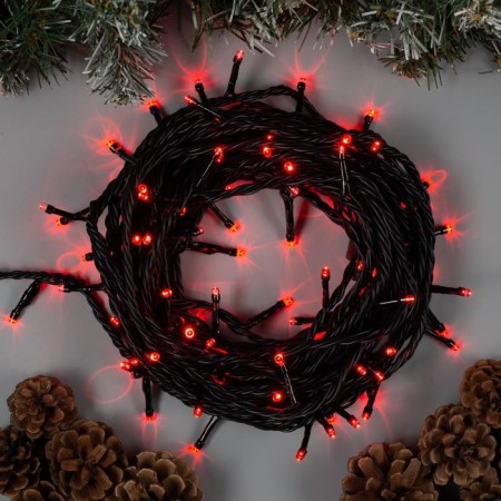 Garland "thread" 10 m, IP44, UMS, dark thread, 100 LED, red glow, 220 V