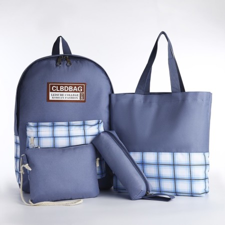 Set of a backpack with a zipper, core, bag, cosmetic bag, blue color-2